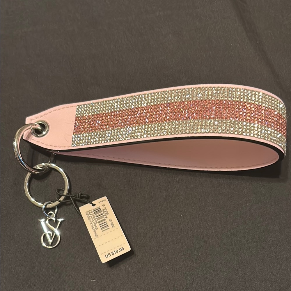 Pink and Silver Key & Card Holder with Rhinestone Embellishments